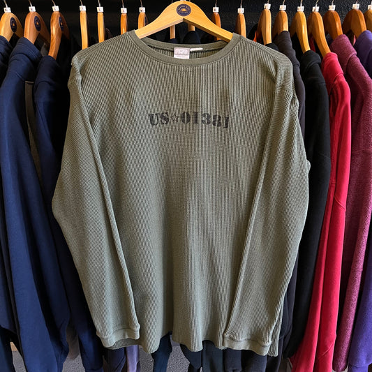 Vintage Y2K Military Inspired Waffle Knit Thermal Shirt- Sz Lg