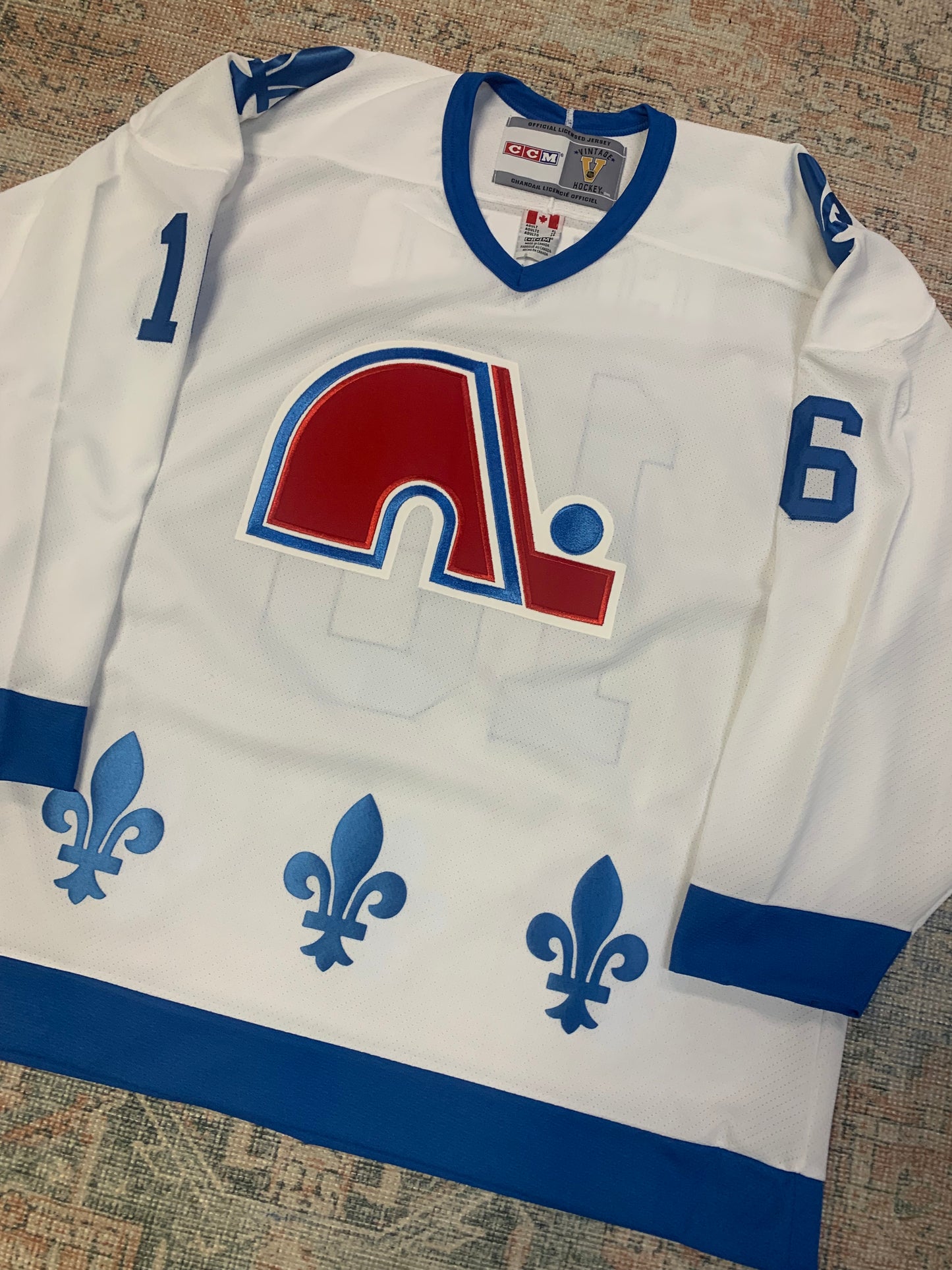Vintage Quebec Nordiques Michel Goulet Autographed Hockey Jersey- Sz XL