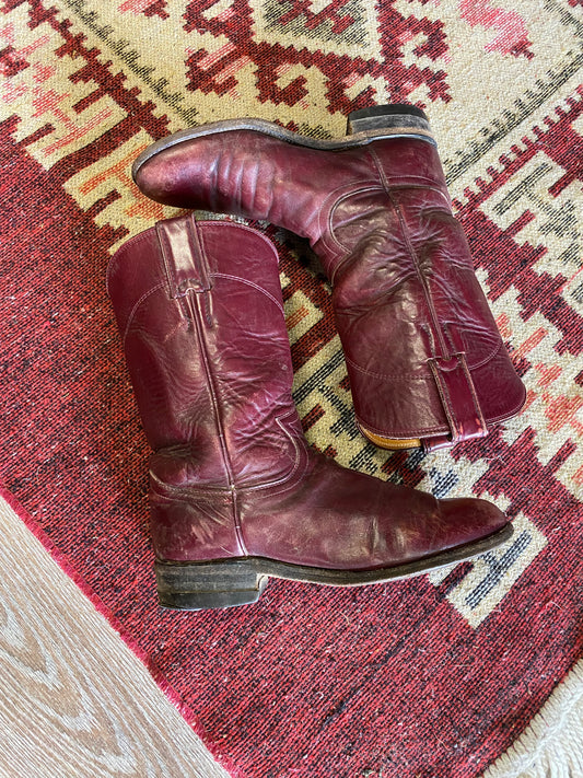 Vintage Justin Brand USA Made Leather Western Boots- Sz 7 W