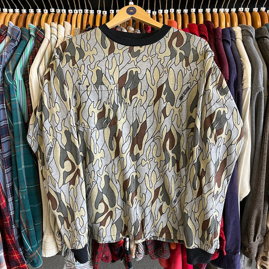 Vintage Funky Camo Print Long Sleeve Tee- Sz Lg