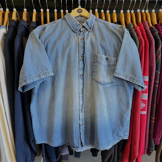 Lightly Distressed Vintage 90’s Denim Shirt- Sz XL