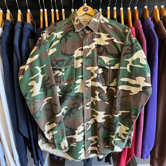 Vintage 80’s Cabelas Chamois Cloth Camo Shirt- Sz XL