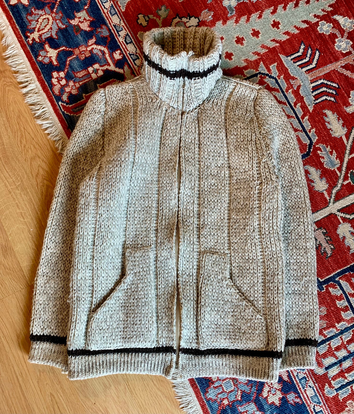 Vintage 1970’s Handmade Full Zip Wool Cowichan Sweater- Sz Med