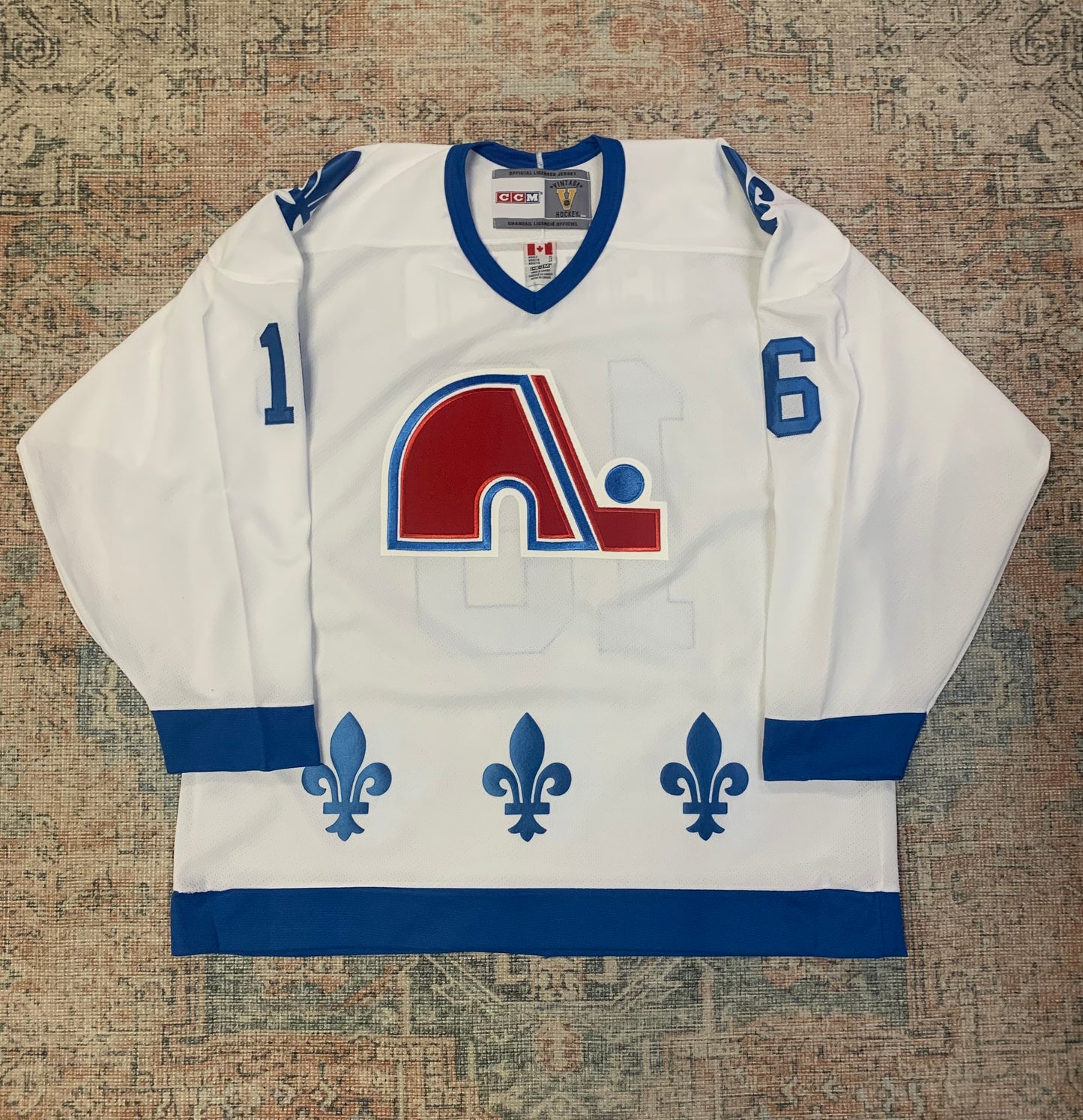 Vintage Quebec Nordiques Michel Goulet Autographed Hockey Jersey- Sz XL