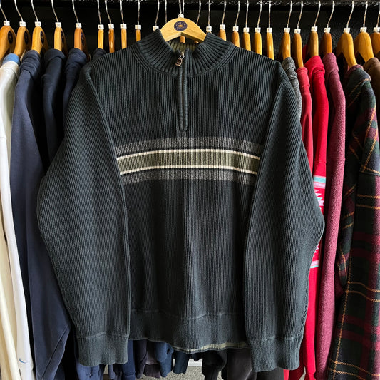 Vintage Eddie Bauer Striped Color Block Quarter Zip Knit Sweater- Sz 2XL