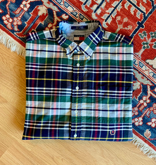 Vintage 90’s Tommy Hilfiger Plaid Striped Overshirt- Sz XL