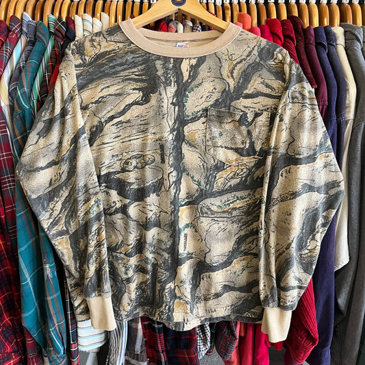 Vintage Camo Print Long Sleeve Tee- Sz Med