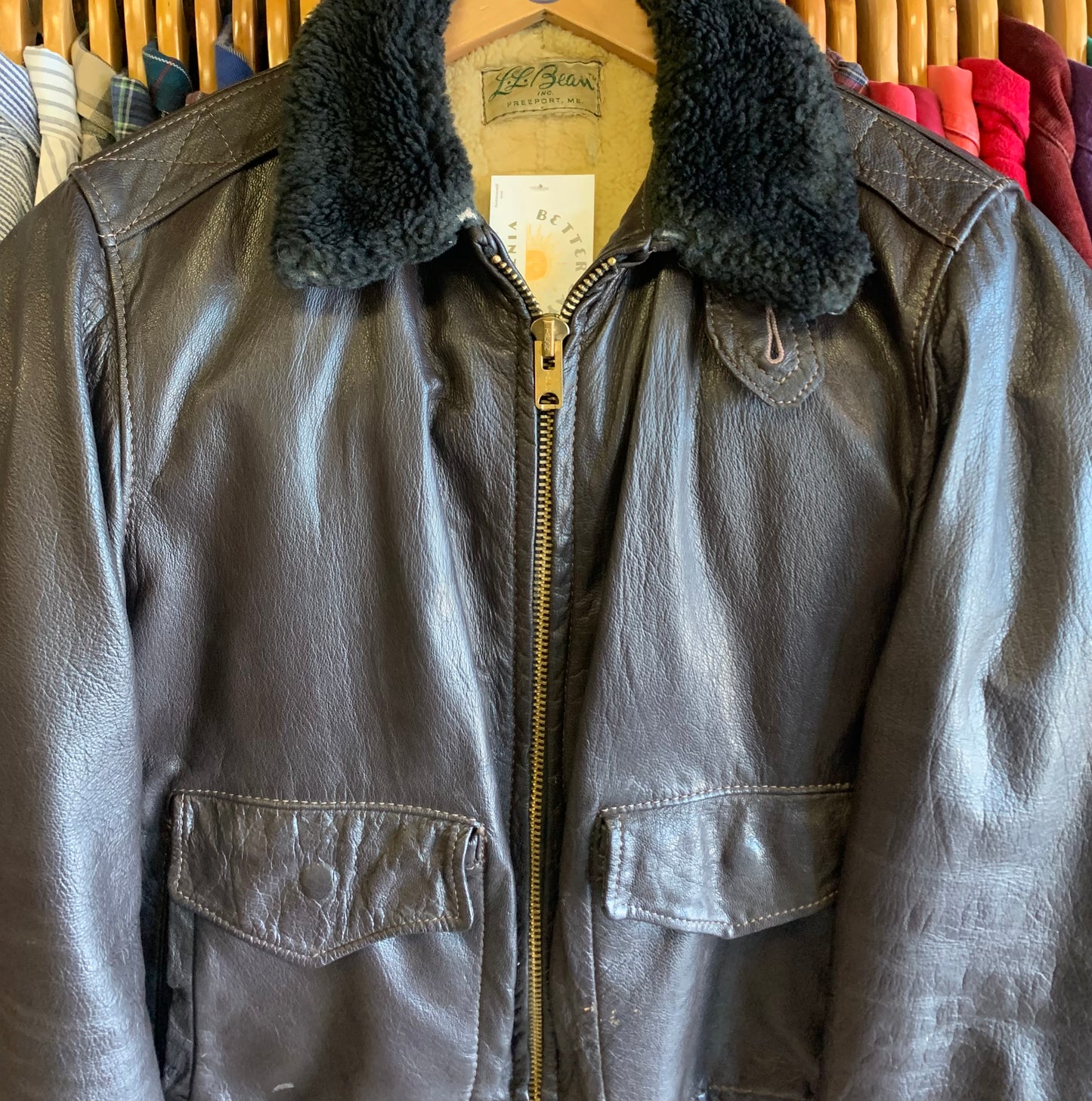 True Vintage 1960’s LL Bean Leather Aviator Bomber Jacket- Sz Lg