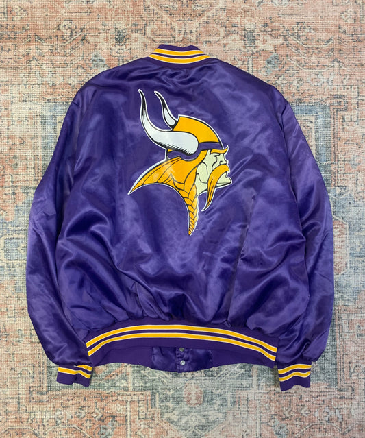 Vintage 80’s Vikings Satin Bomber Jacket- Sz Lg