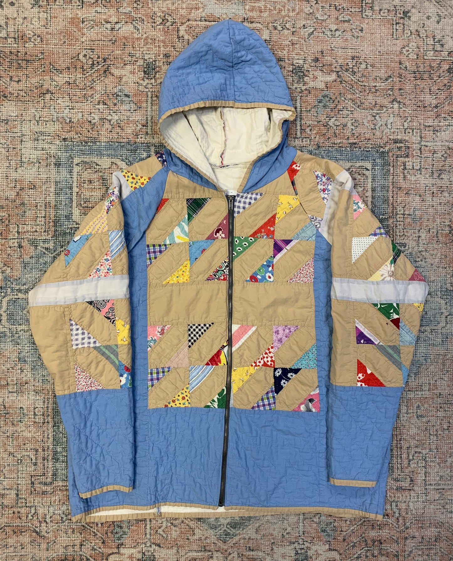 Vintage Upcycled Handmade Quilt Hoodie- Sz XL