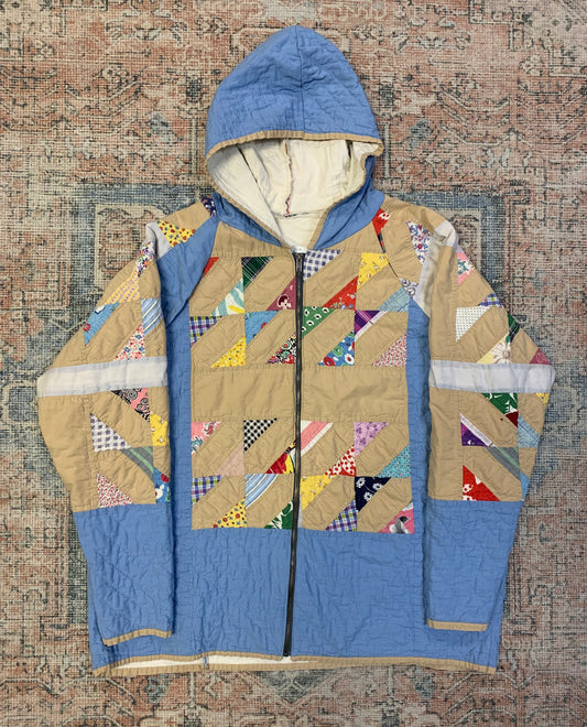 Vintage Upcycled Handmade Quilt Hoodie- Sz XL