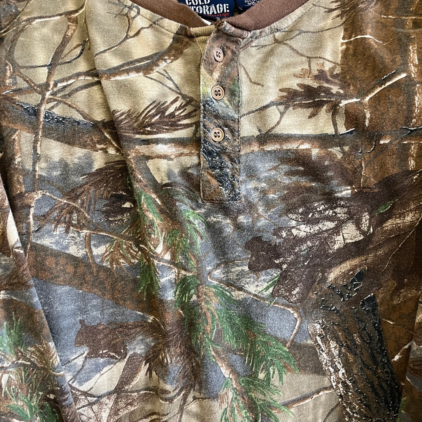 Vintage Camo Print Long Sleeve Henley Tee- Sz XL