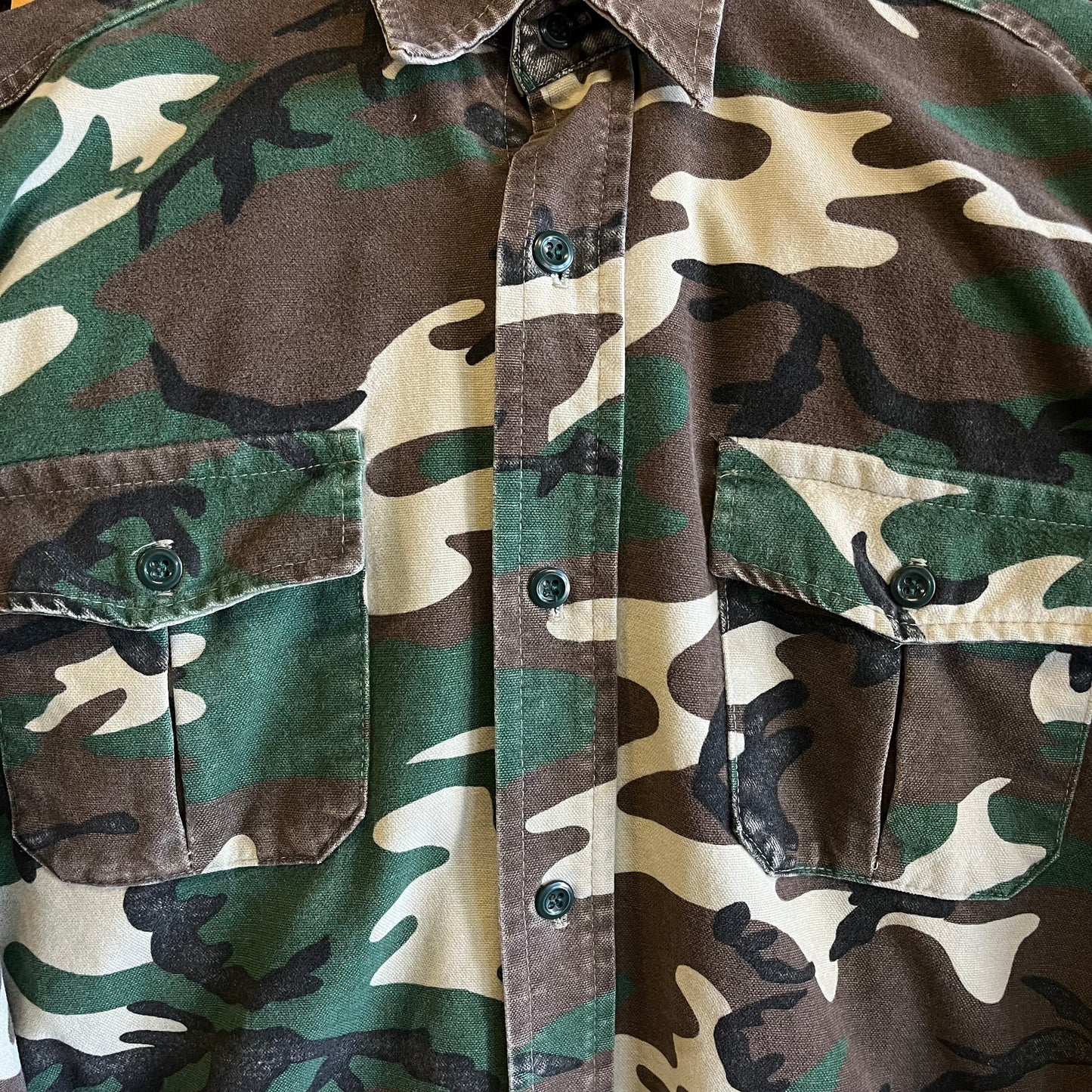 Vintage 80’s Cabelas Chamois Cloth Camo Shirt- Sz XL