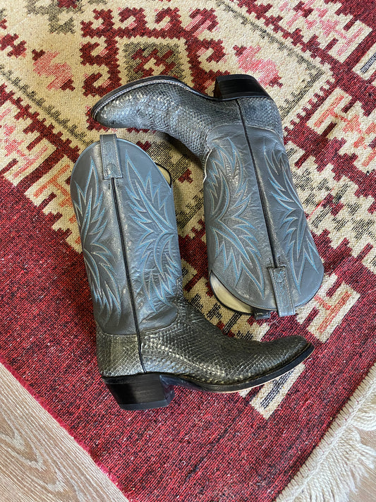 Vintage Exotic Snakeskin Python Leather Western Cowboy Boots- Sz 8M