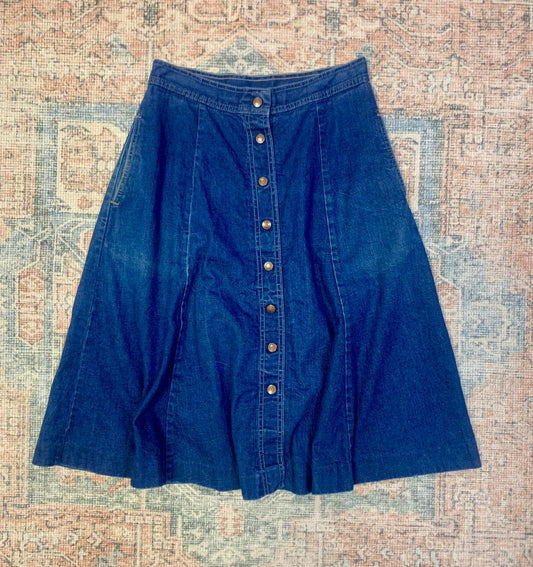 Vintage 80’s Denim Midi Skirt- Sz Med