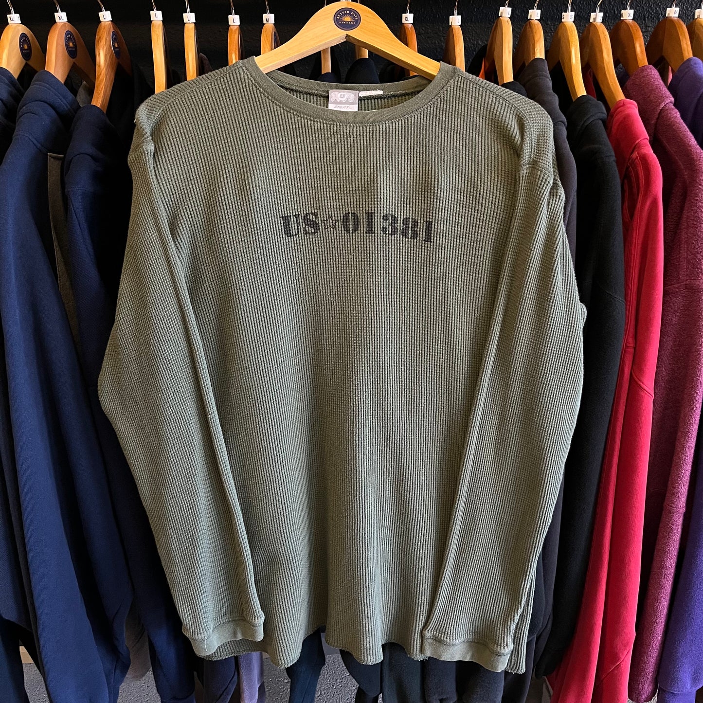 Vintage Y2K Military Inspired Waffle Knit Thermal Shirt- Sz Lg