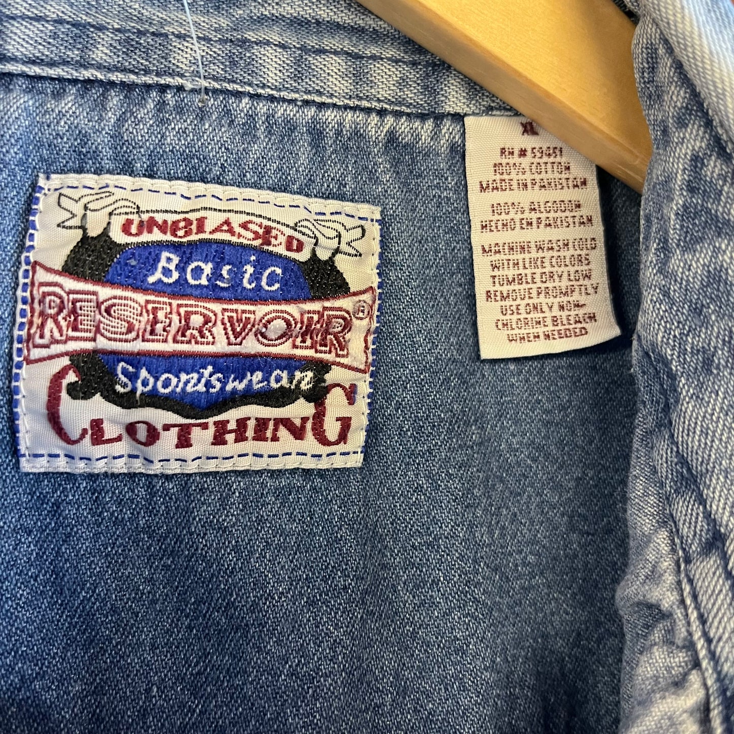 Lightly Distressed Vintage 90’s Denim Shirt- Sz XL