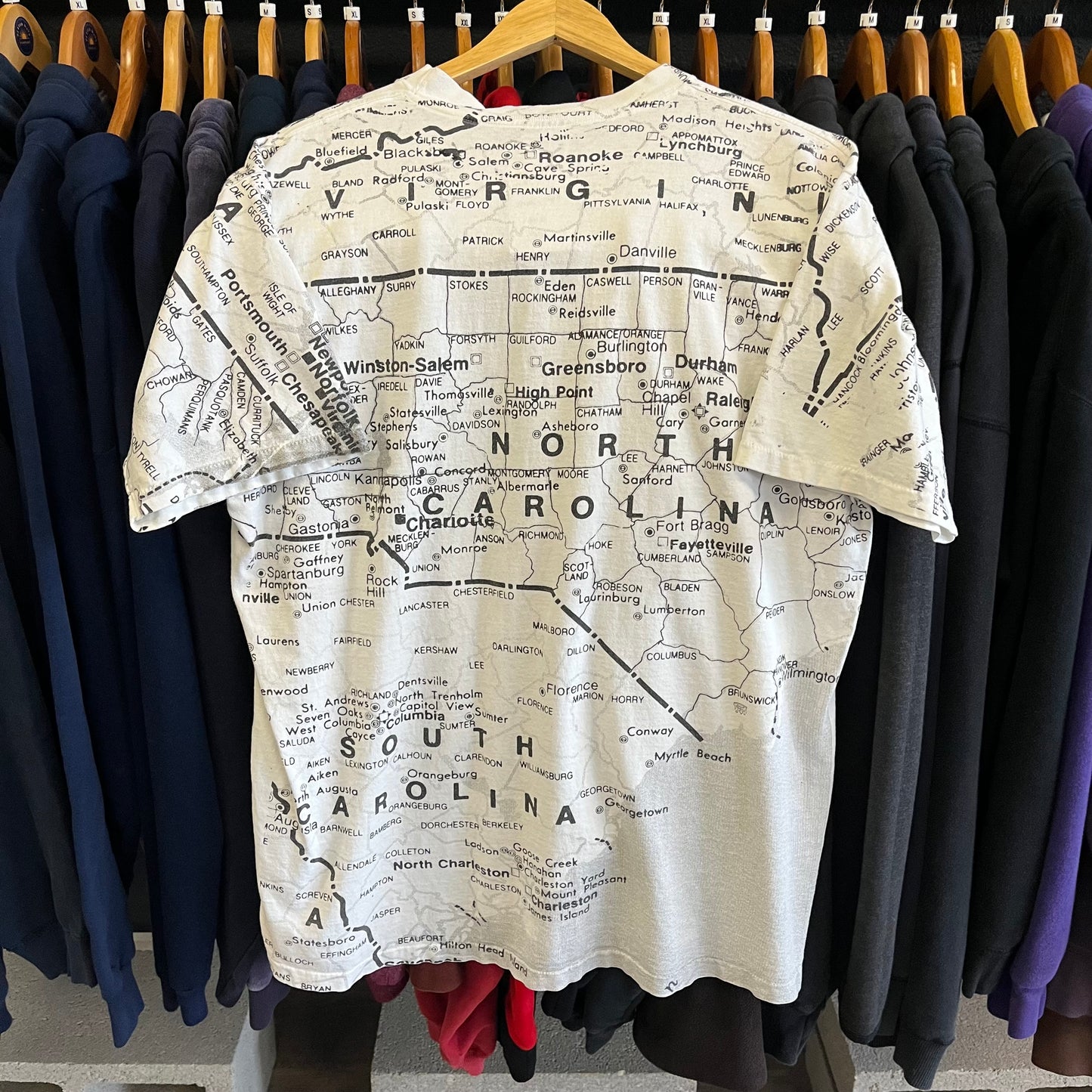 Vintage 90’s North Carolina State Map All Over Print Graphic Tee- Sz XL