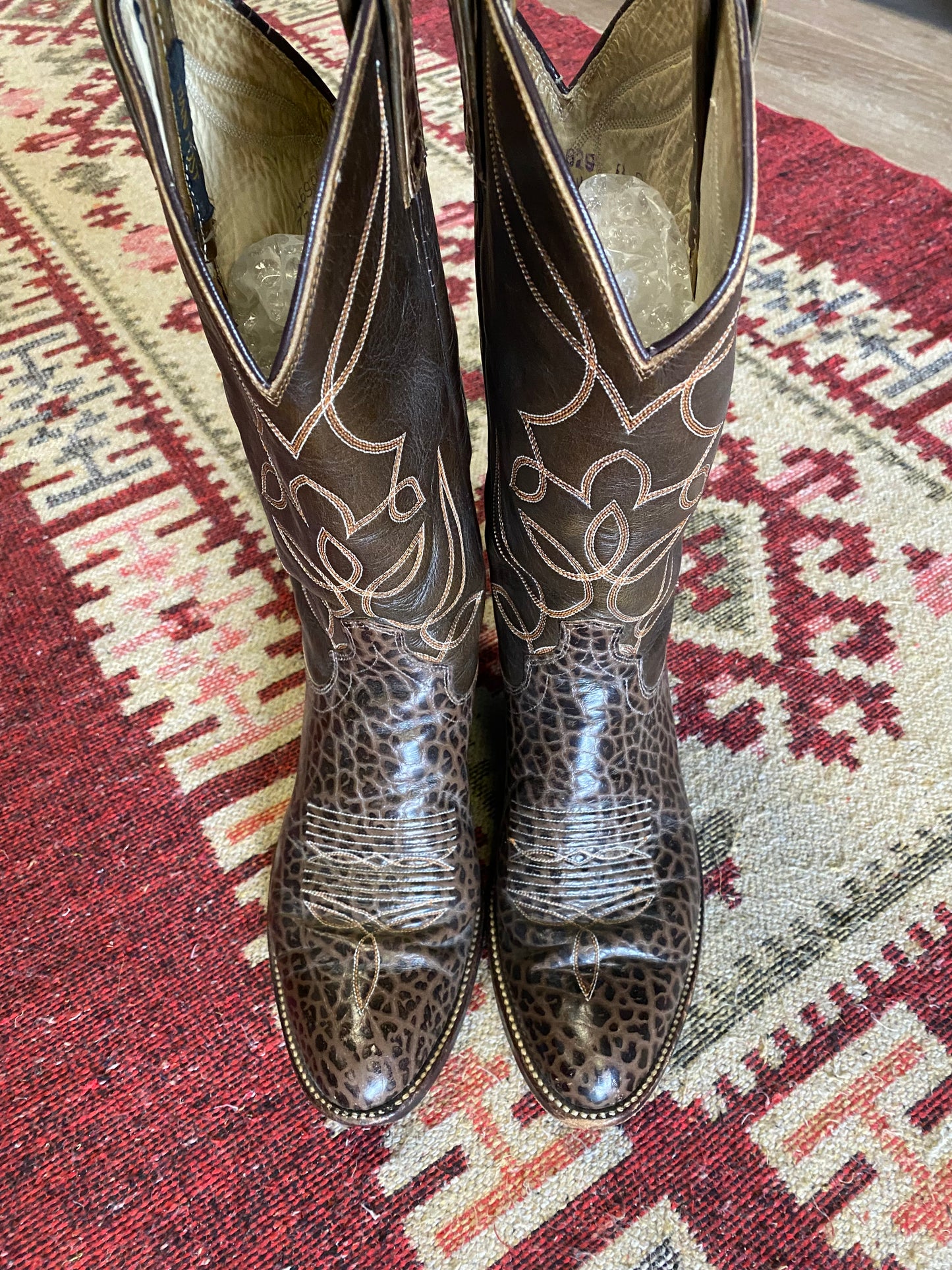 Vintage Exotic Caribou Leather Western Cowboy Boots- Sz 8M