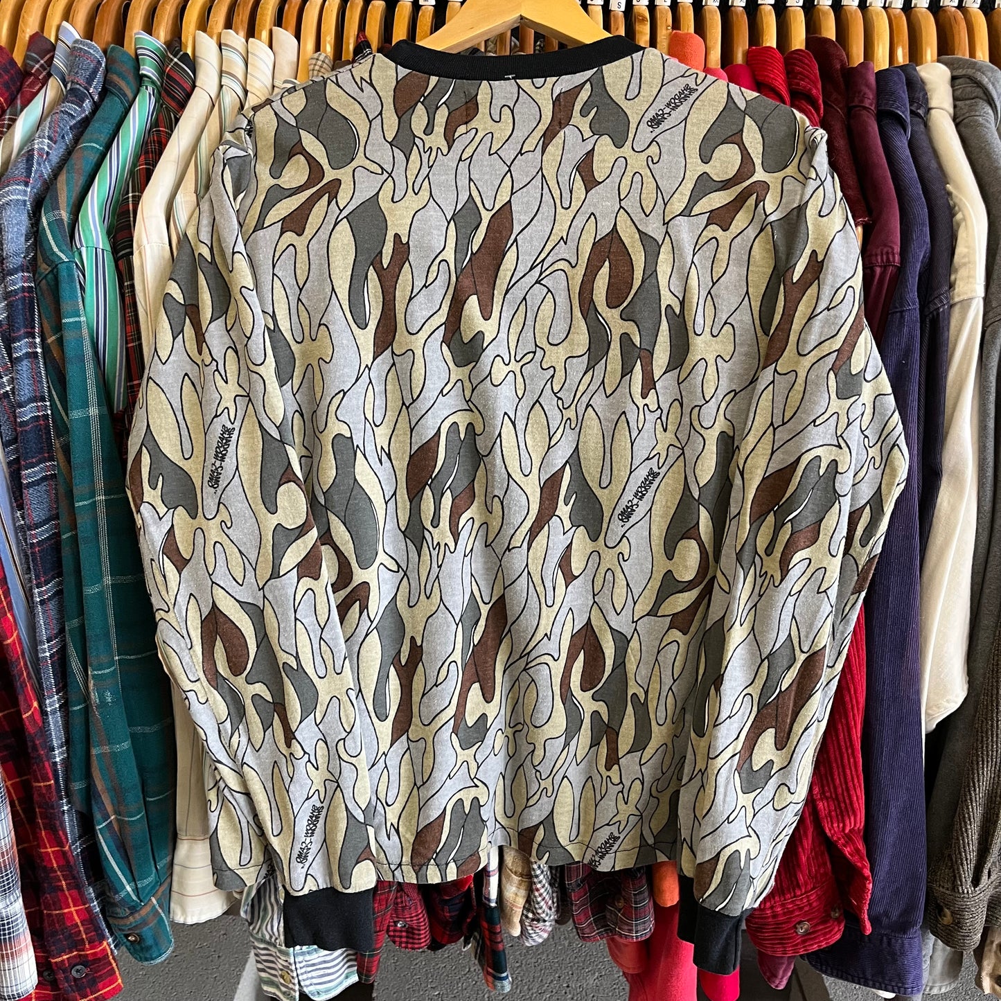 Vintage Funky Camo Print Long Sleeve Tee- Sz Lg