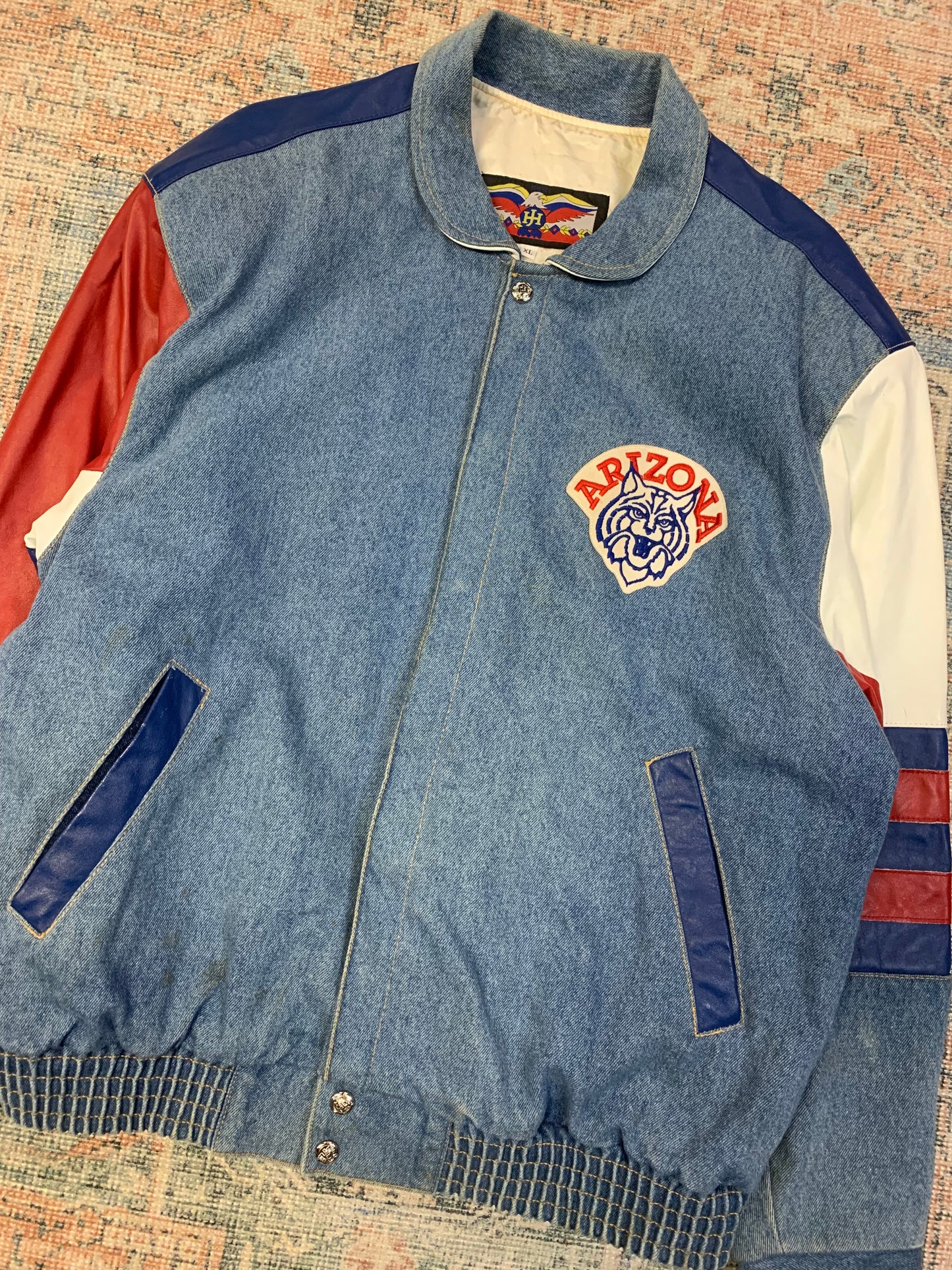 Vintage Designer Jeff Hamilton x Arizona Wildcats Denim & Leather Jacket- Sz XL