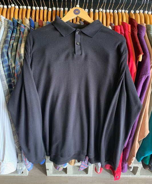 Vintage 90’s Perry Ellis Knit Longsleeve Polo Shirt- Sz Lg