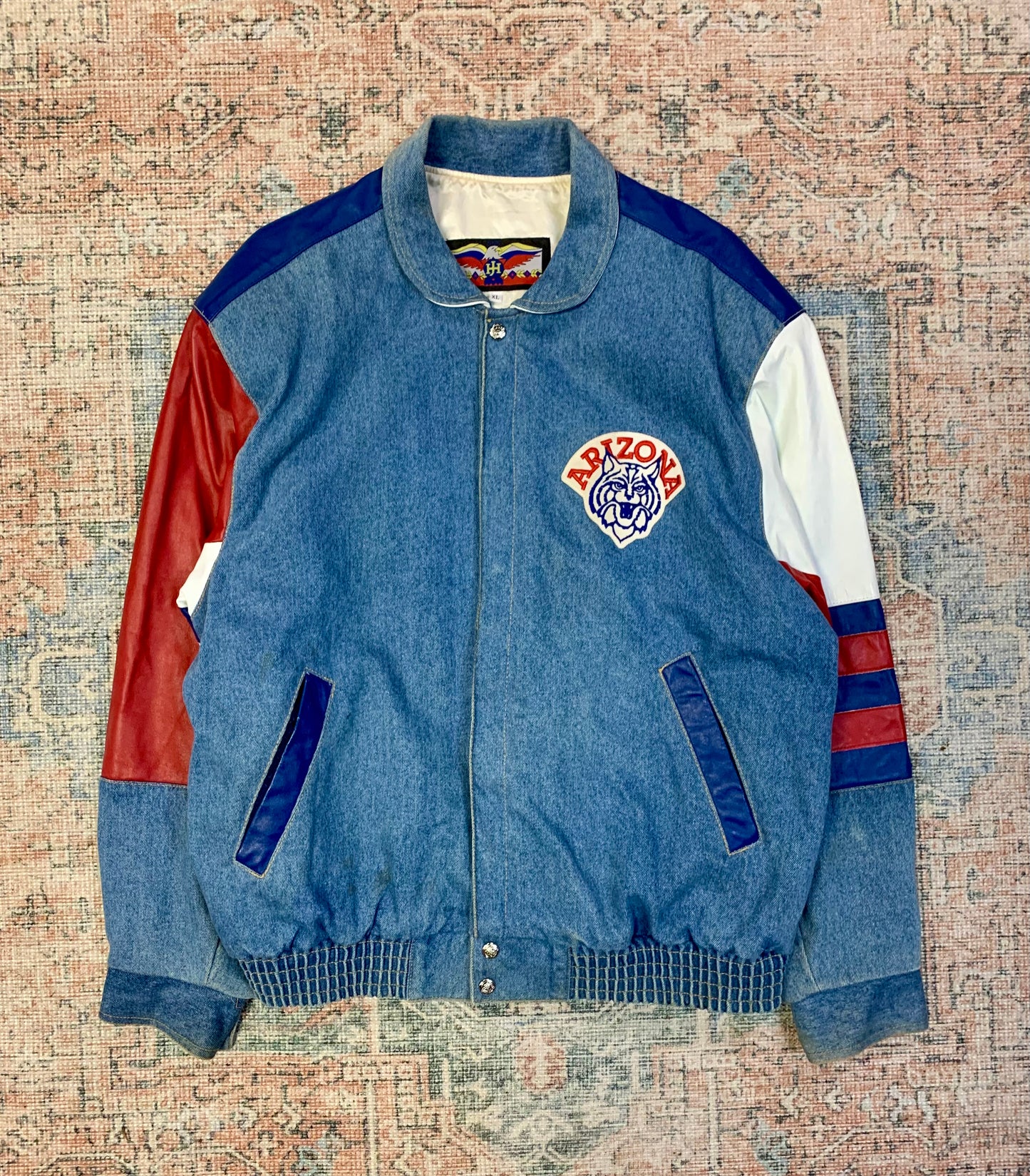 Vintage Designer Jeff Hamilton x Arizona Wildcats Denim & Leather Jacket- Sz XL