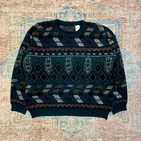 Vintage 80’s Abstract Print Grandpa Sweater- Sz Lg