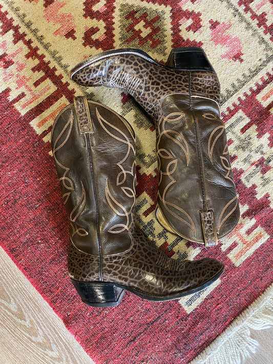 Vintage Exotic Caribou Leather Western Cowboy Boots- Sz 8M