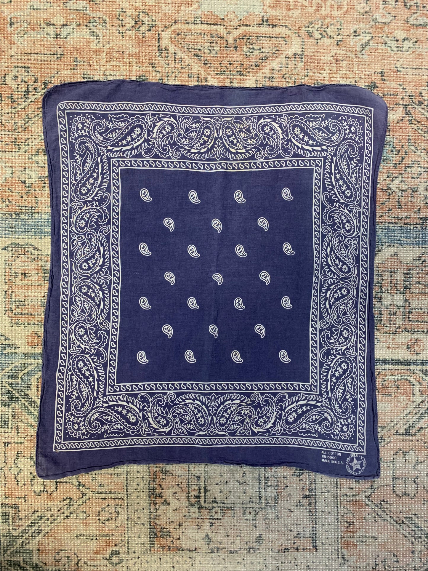 Vintage 70’s Indigo Blue Cotton Bandana