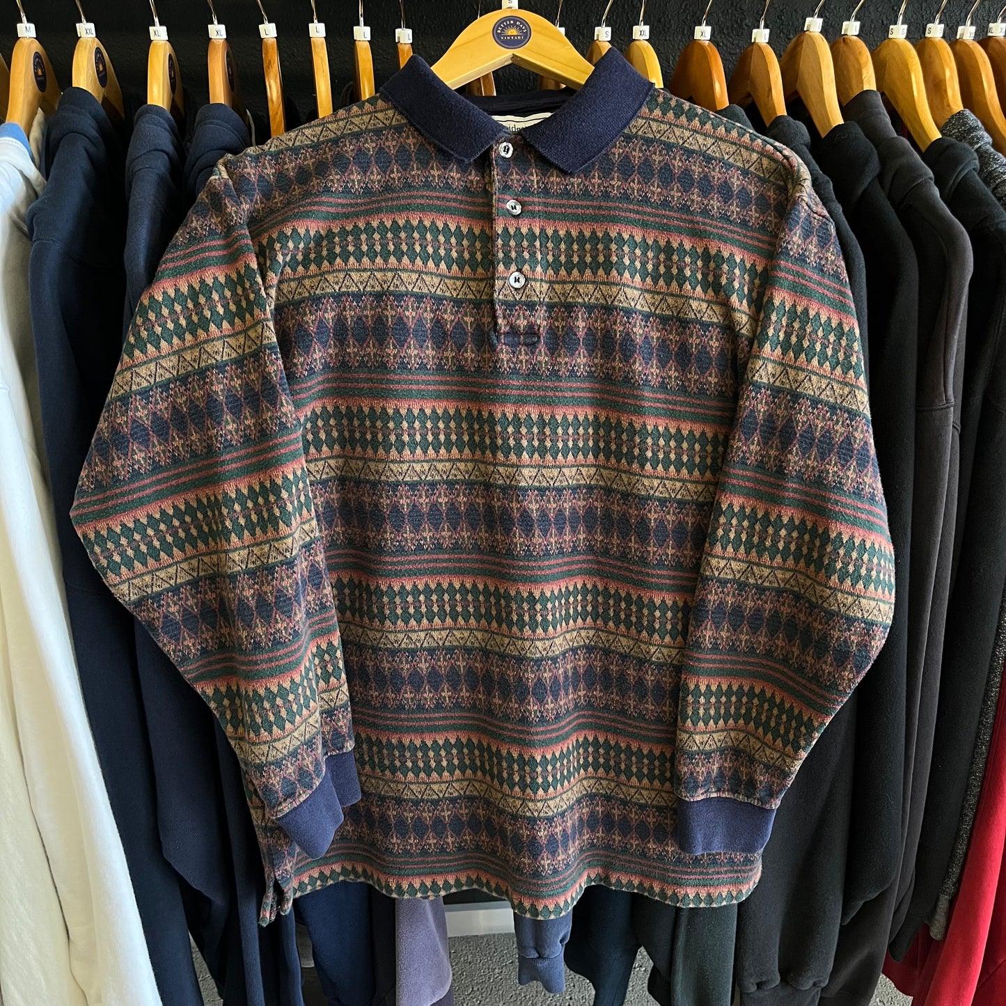 Vintage 90’s Geometric Pattern Rugby Shirt- Sz Sm