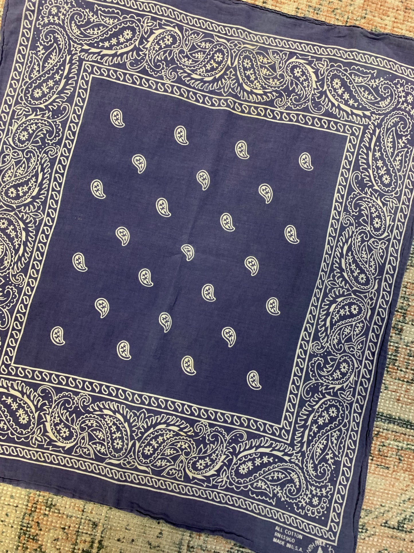 Vintage 70’s Indigo Blue Cotton Bandana