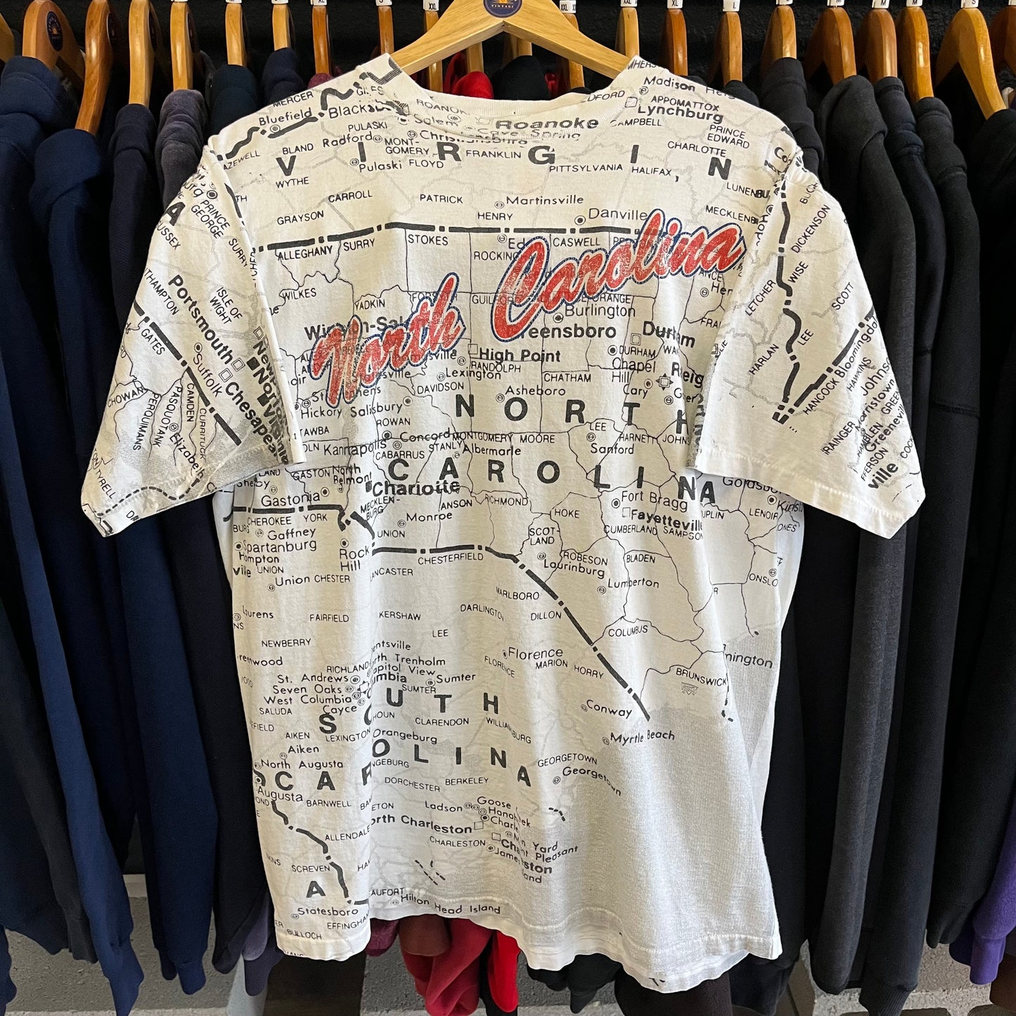 Vintage 90’s North Carolina State Map All Over Print Graphic Tee- Sz XL