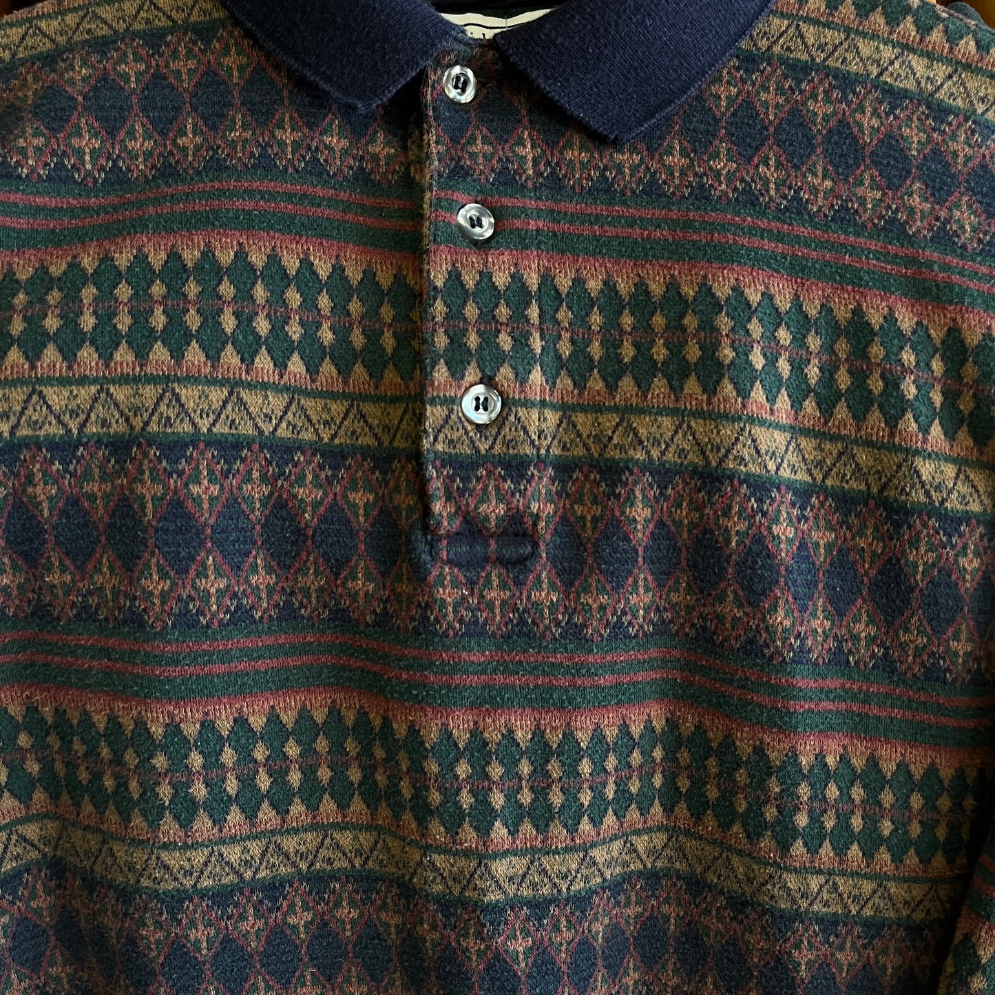 Vintage 90’s Geometric Pattern Rugby Shirt- Sz Sm