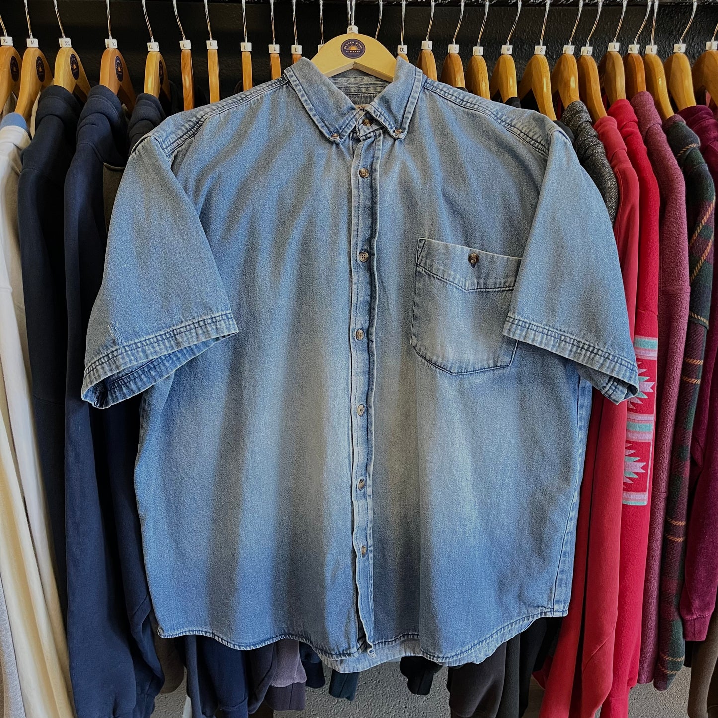 Lightly Distressed Vintage 90’s Denim Shirt- Sz XL