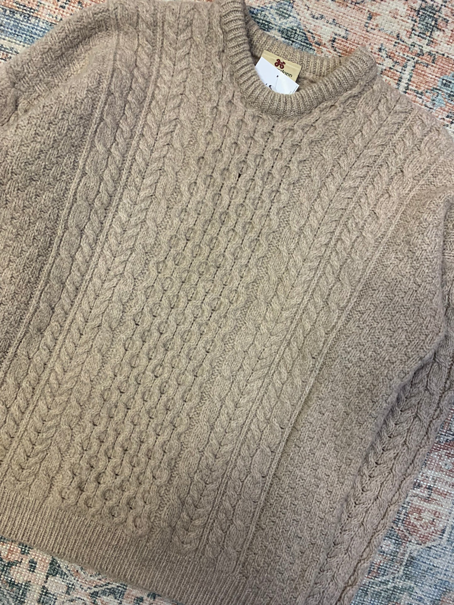 Vintage Wool Knit Irish Fisherman Sweater- Sz Med