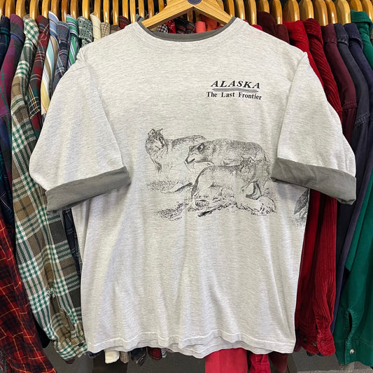 Vintage 90’s Roll Up Sleeve Graphic Wolf Tee- Sz Lg