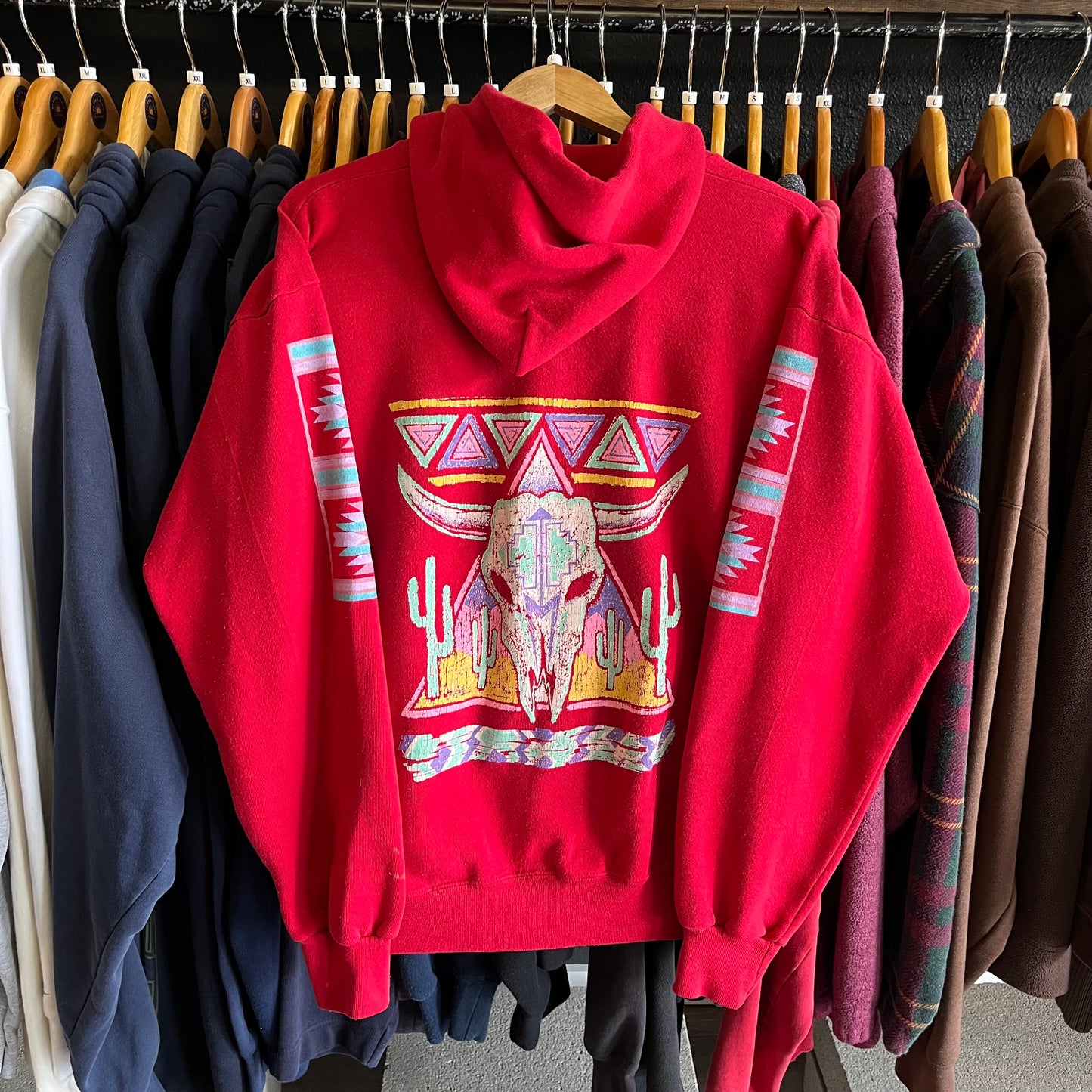 Lightly Distressed Vintage 90’s Southwestern Art-Wear Zip Up Hoodie- Sz Lg