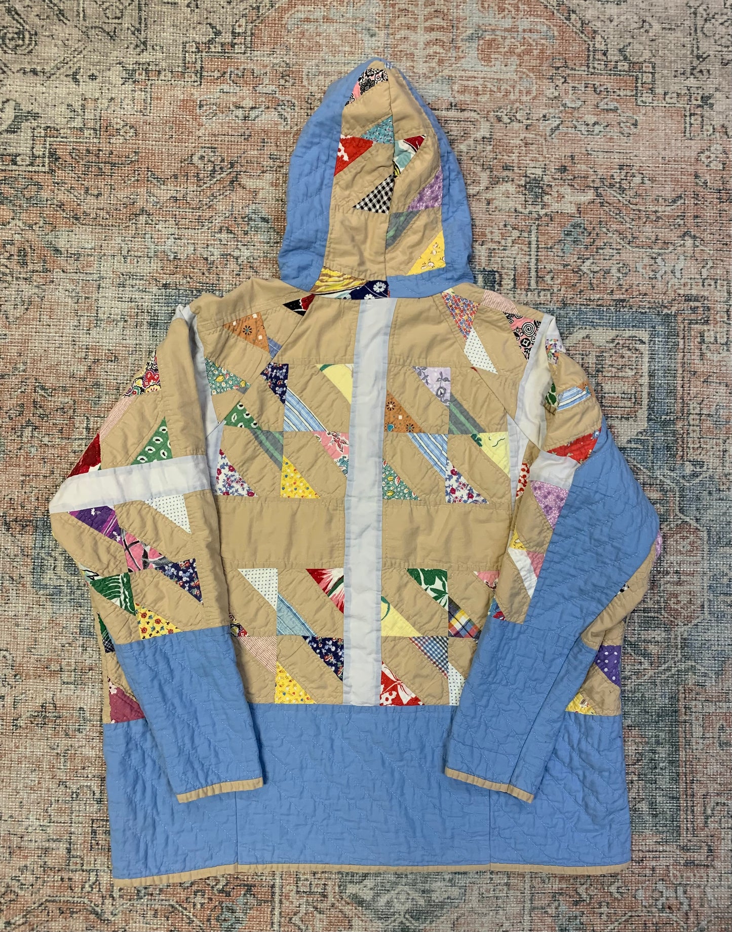 Vintage Upcycled Handmade Quilt Hoodie- Sz XL