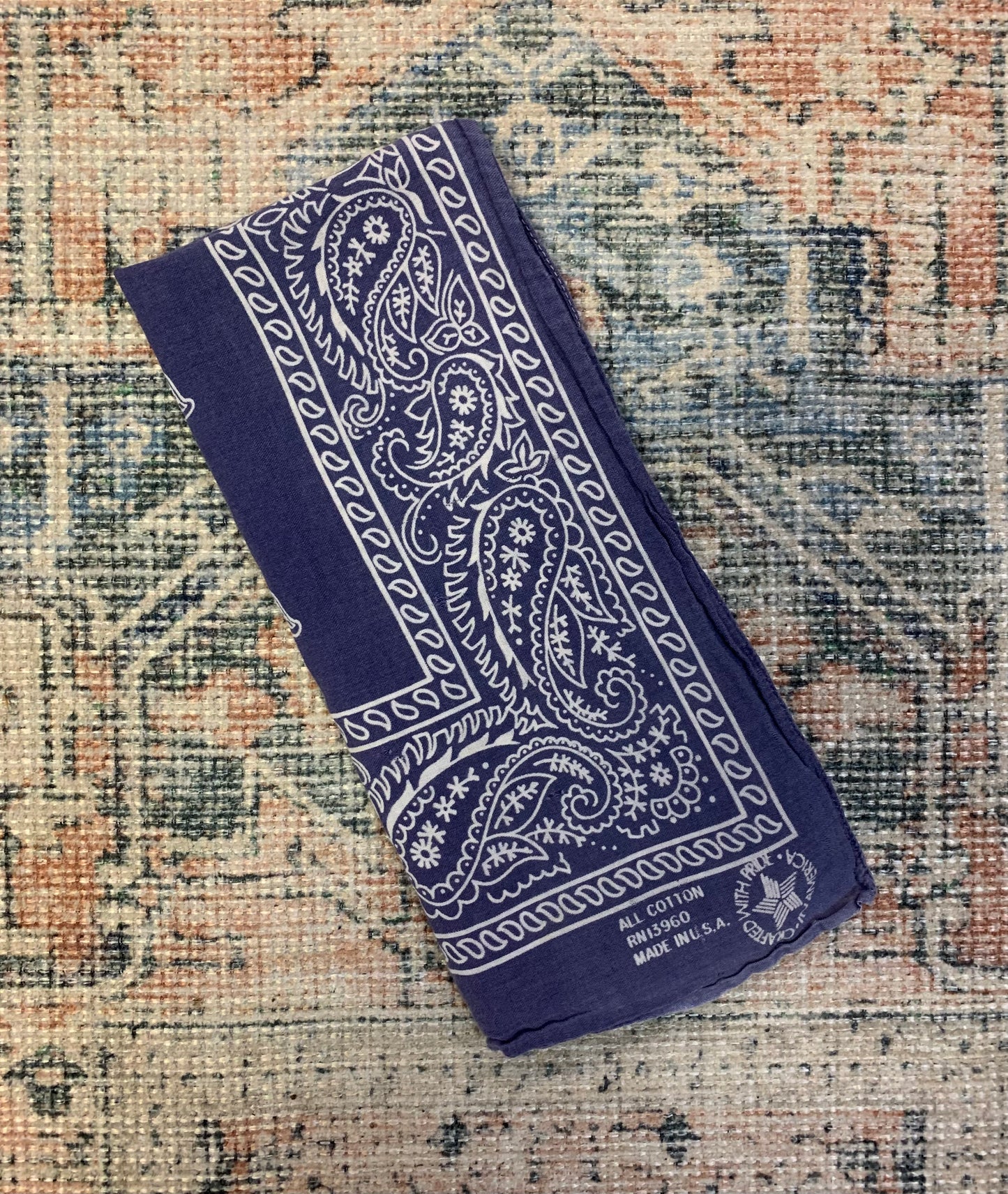 Vintage 70’s Indigo Blue Cotton Bandana