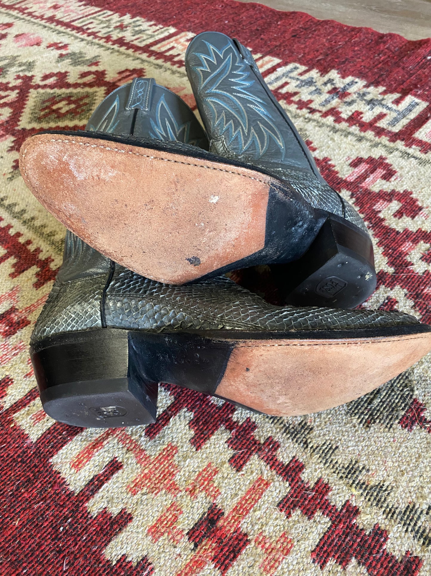 Vintage Exotic Snakeskin Python Leather Western Cowboy Boots- Sz 8M