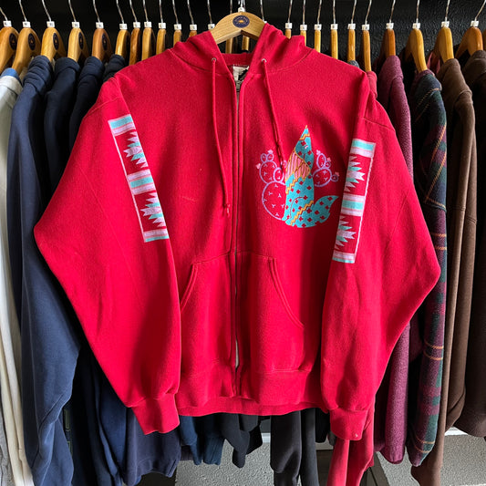 Lightly Distressed Vintage 90’s Southwestern Art-Wear Zip Up Hoodie- Sz Lg