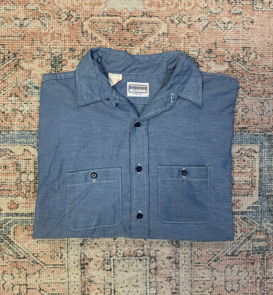 Vintage 70’s Well Worn Chambray Work Shirt- Sz XL