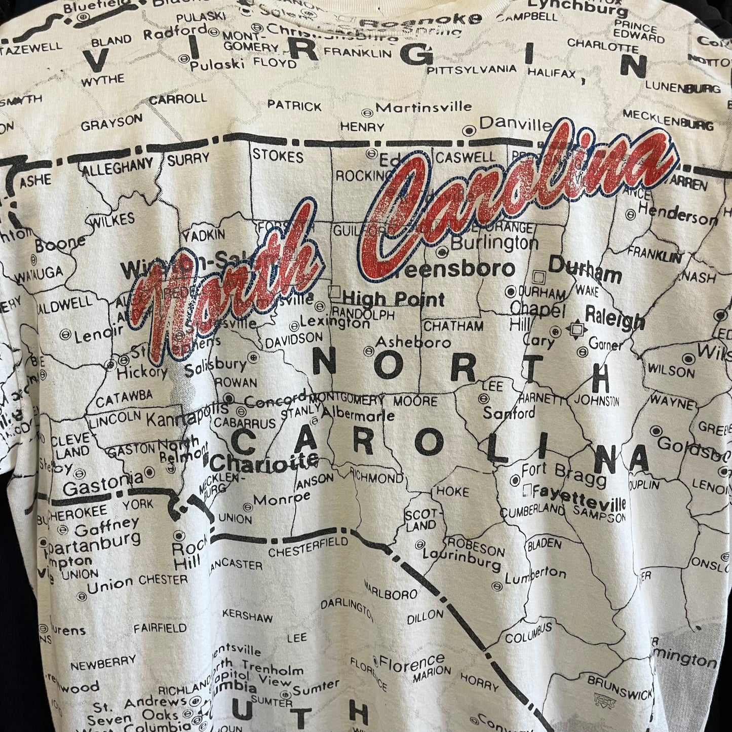 Vintage 90’s North Carolina State Map All Over Print Graphic Tee- Sz XL