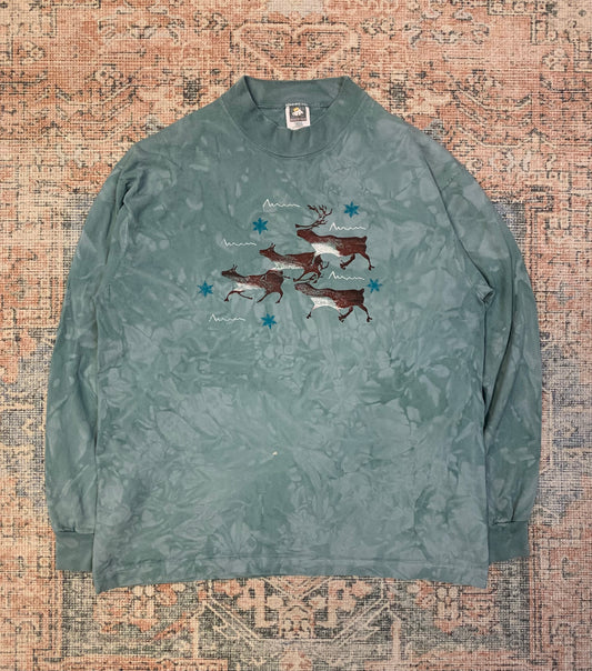 Vintage 90’s Artsy Holiday Reindeer Shirt- Sz XL