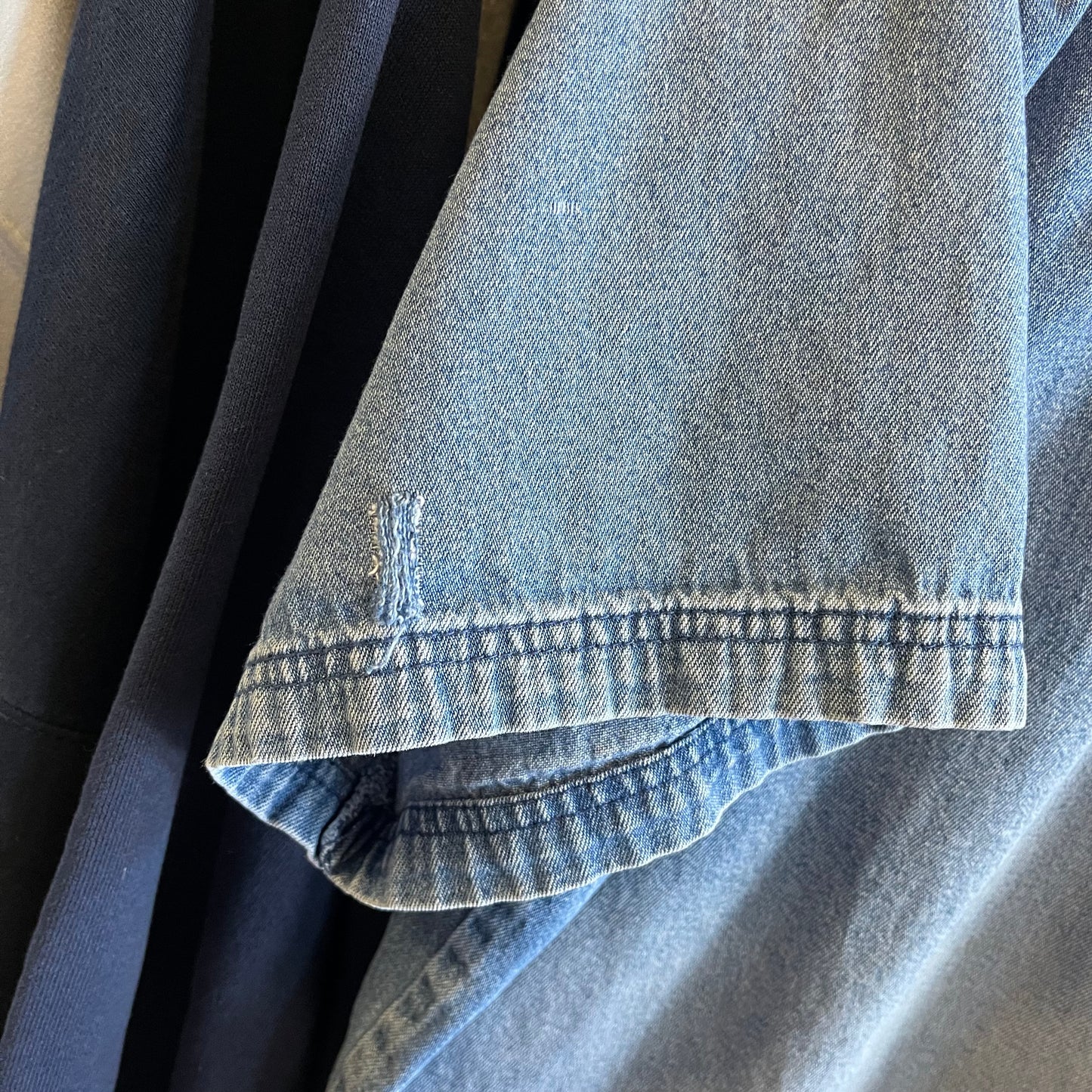 Lightly Distressed Vintage 90’s Denim Shirt- Sz XL