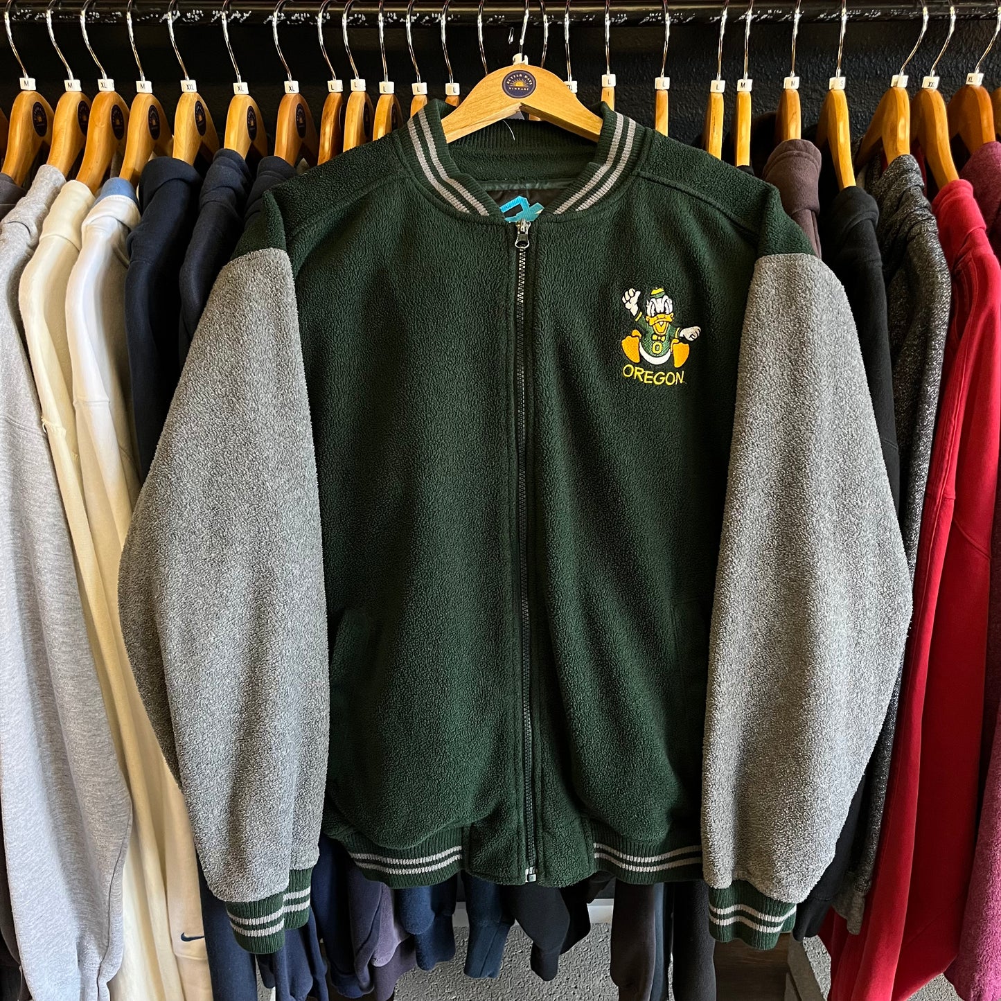 Vintage Oregon Ducks Fleece Bomber Jacket- Sz Med