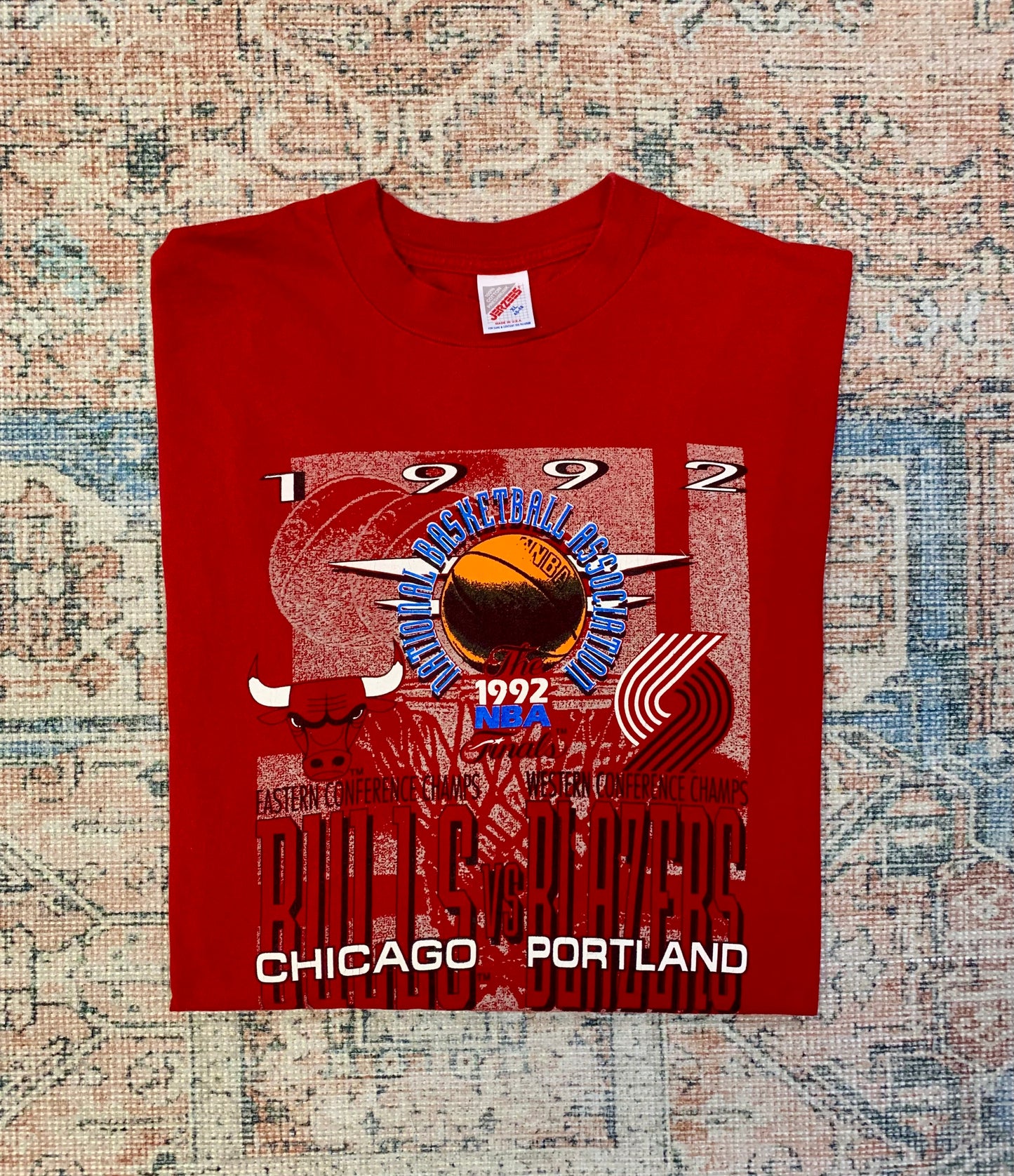 Vintage 1992 NBA Finals Blazers vs Bulls Tee- Sz XL