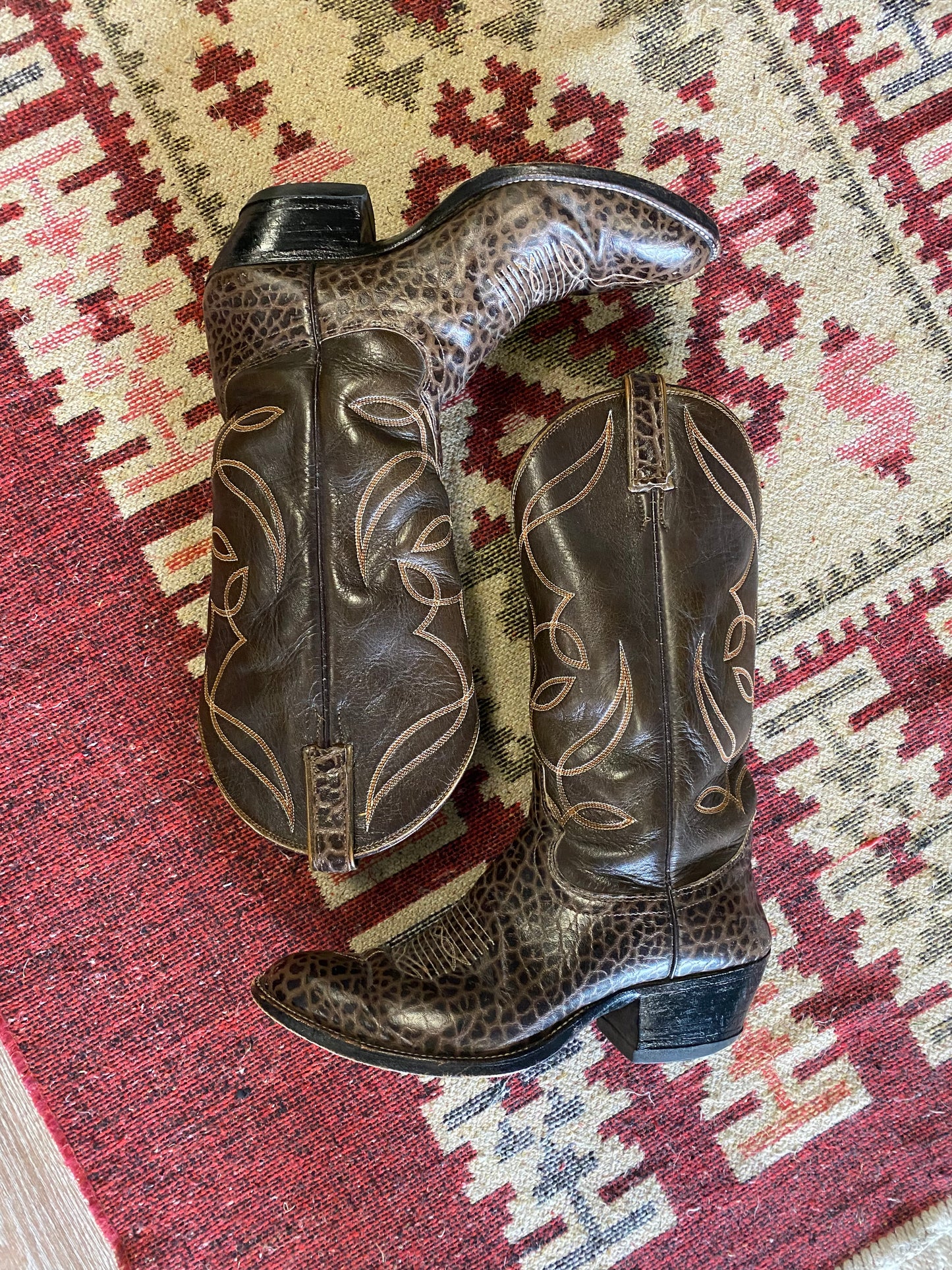 Vintage Exotic Caribou Leather Western Cowboy Boots- Sz 8M